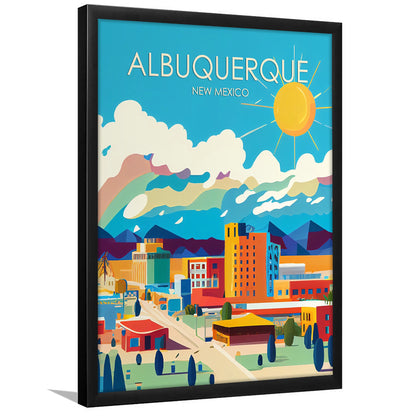 Albuquerque New Mexico Retro Art Print, Albuquerque City Wall Art, Framed Art Print, Picture Framed, Painting Art