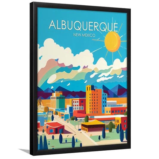 Albuquerque New Mexico Retro Art Print, Albuquerque City Wall Art, Framed Art Print, Picture Framed, Painting Art