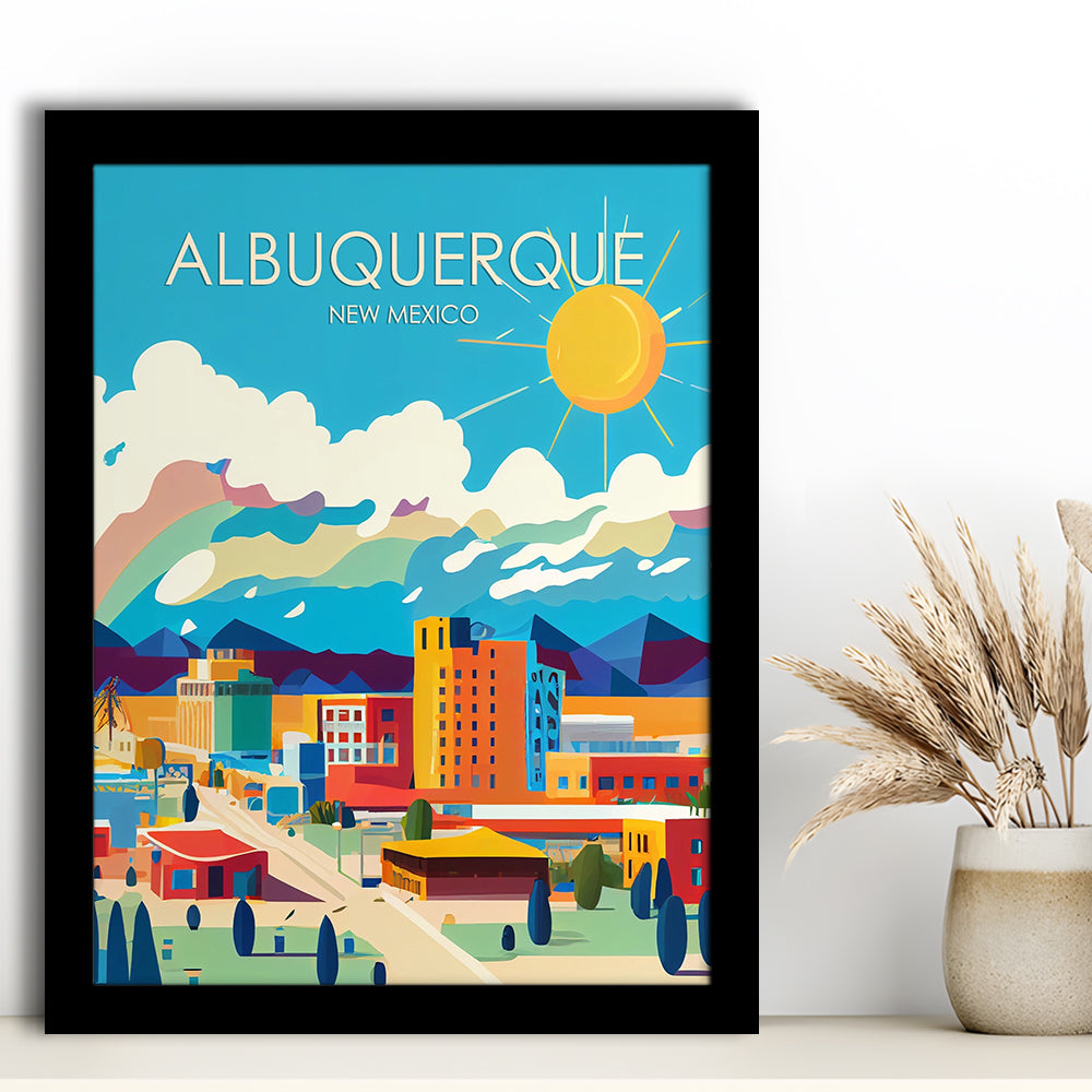 Albuquerque New Mexico Retro Art Print, Albuquerque City Wall Art, Framed Art Print, Picture Framed, Painting Art