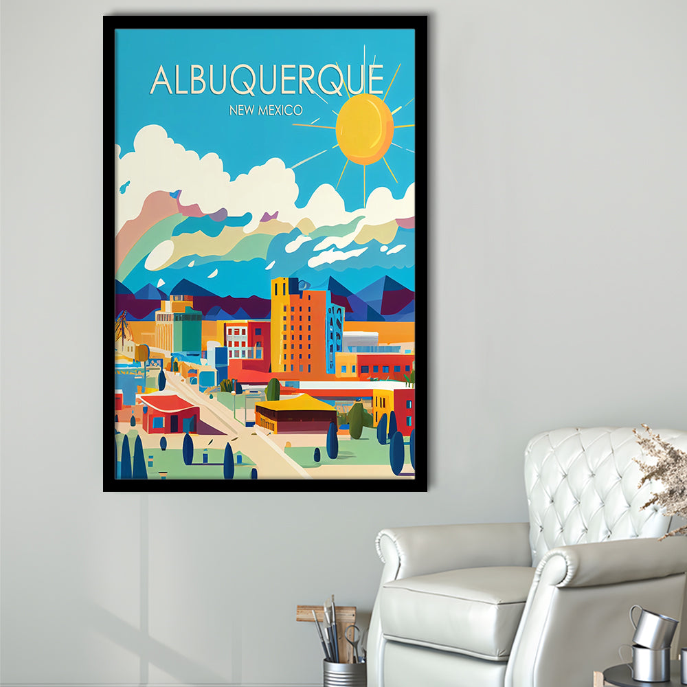 Albuquerque New Mexico Retro Art Print, Albuquerque City Wall Art, Framed Art Print, Picture Framed, Painting Art