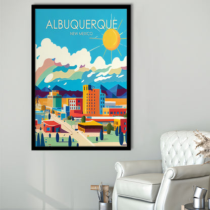 Albuquerque New Mexico Retro Art Print, Albuquerque City Wall Art, Framed Art Print, Picture Framed, Painting Art