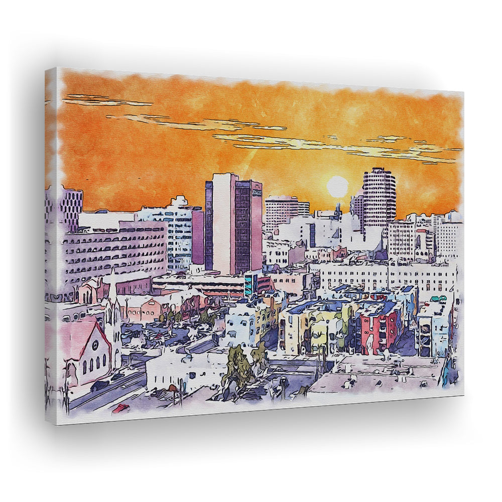 Albuquerque Watercolor, Albuquerque New Mexico, Sport Art, Gifts for him, Canvas Print Wall Art