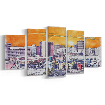 Albuquerque Watercolor, Albuquerque New Mexico, Sport Art, Mixed 5 Panel, Canvas Print Wall Art