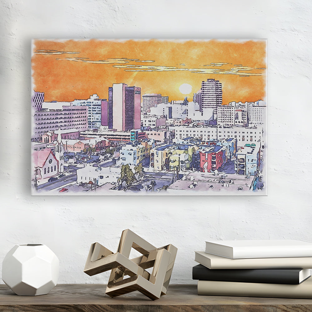 Albuquerque Watercolor, Albuquerque New Mexico, Sport Art, Gifts for him, Canvas Print Wall Art