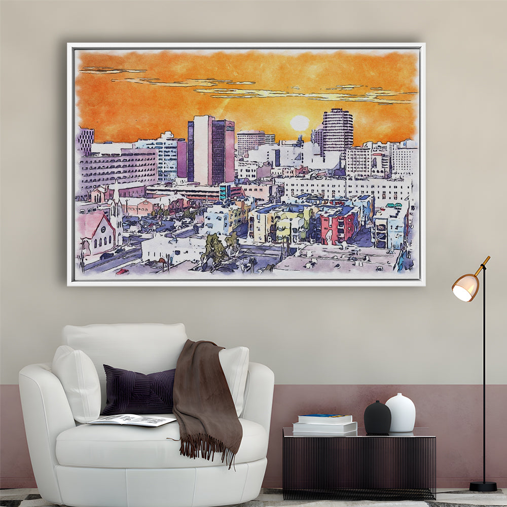 Albuquerque Watercolor, Albuquerque New Mexico, Sport Gift Art, Framed Canvas Print Wall Art