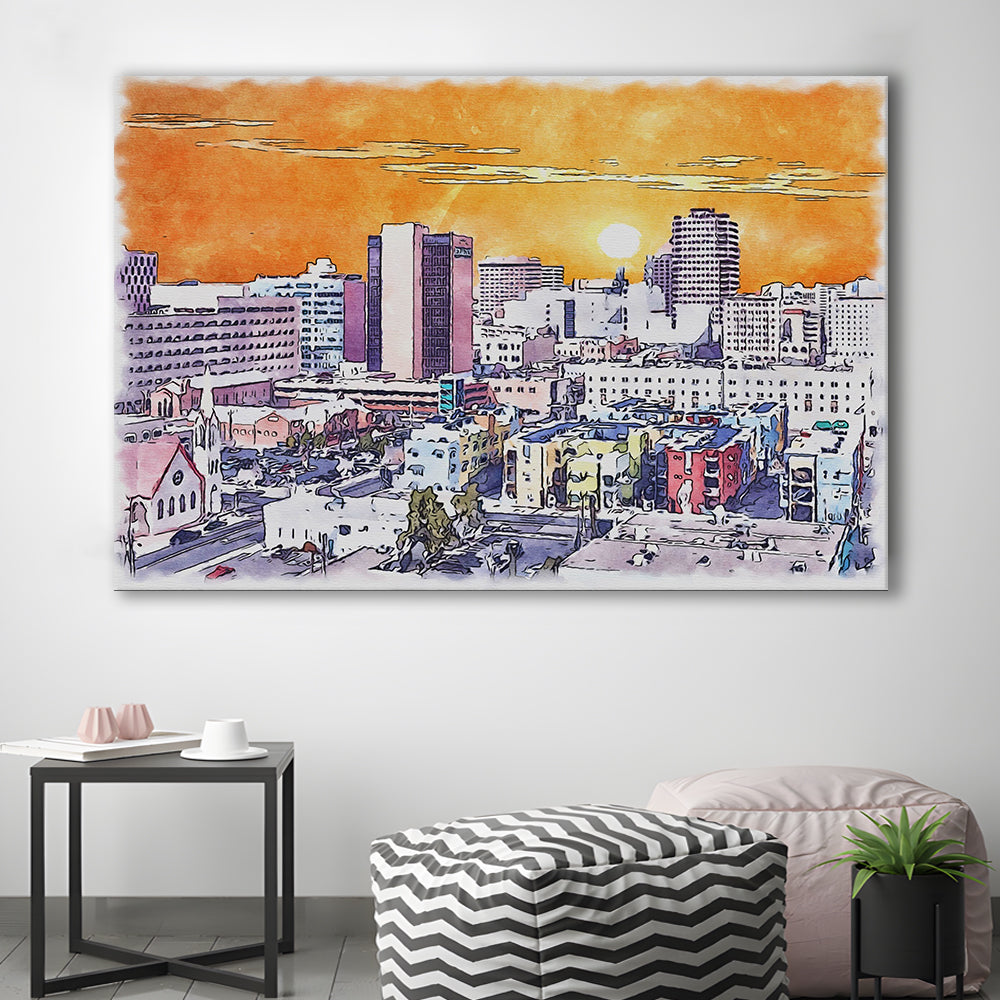 Albuquerque Watercolor, Albuquerque New Mexico, Sport Art, Gifts for him, Canvas Print Wall Art