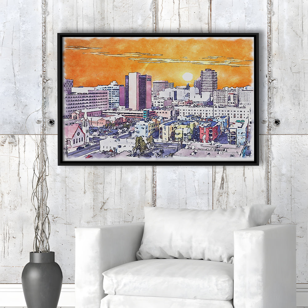 Albuquerque Watercolor, Albuquerque New Mexico, Sport Gift Art, Framed Canvas Print Wall Art