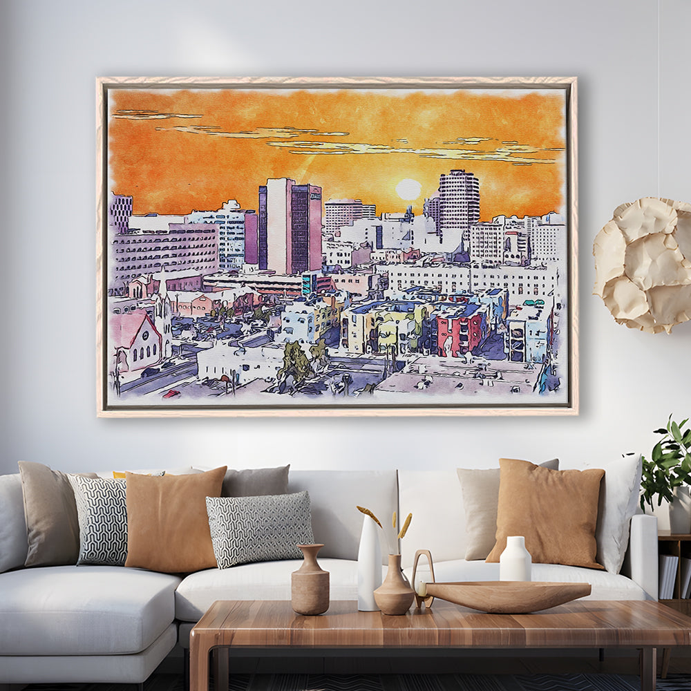 Albuquerque Watercolor, Albuquerque New Mexico, Sport Gift Art, Framed Canvas Print Wall Art