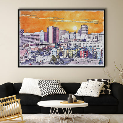 Albuquerque Watercolor, Albuquerque New Mexico, Sport Gift Art, Framed Canvas Print Wall Art