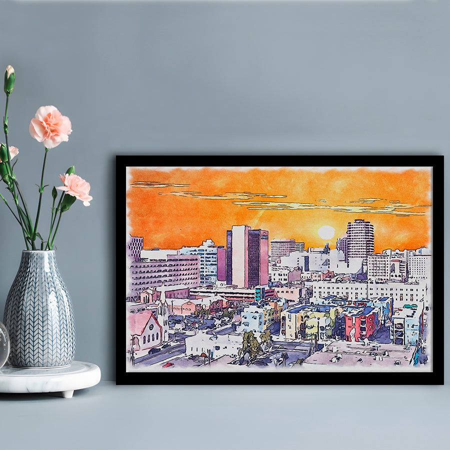 Albuquerque Watercolor, Albuquerque New Mexico, Sport Gift Art, Framed Art Print Wall Decor