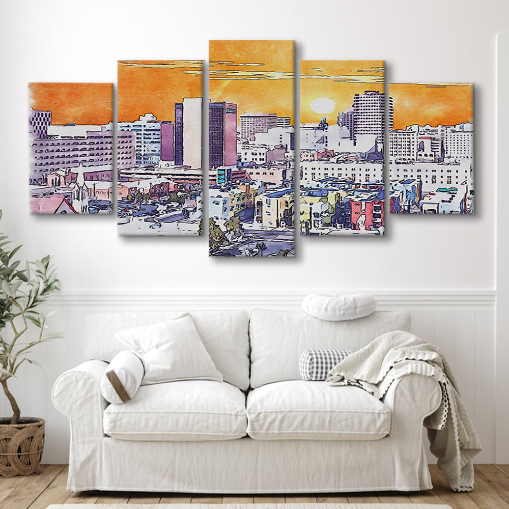 Albuquerque Watercolor, Albuquerque New Mexico, Sport Art, Mixed 5 Panel, Canvas Print Wall Art