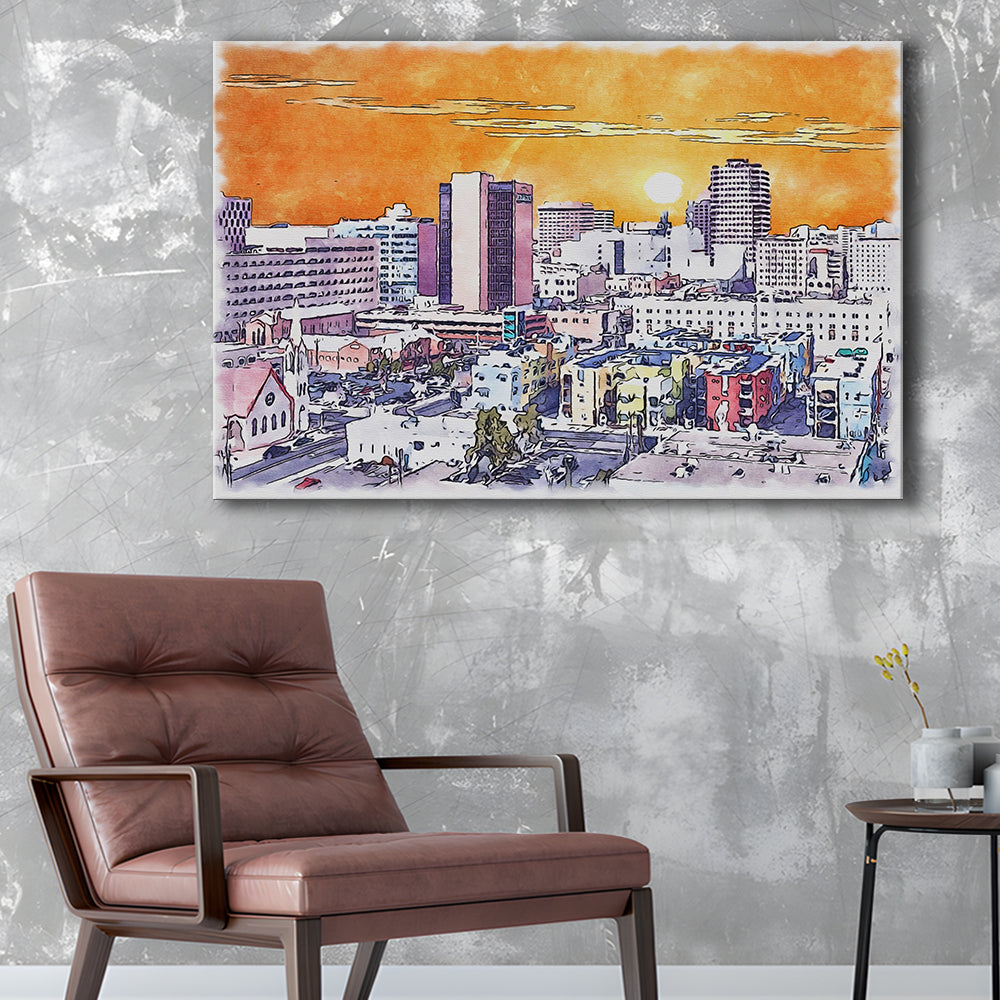 Albuquerque Watercolor, Albuquerque New Mexico, Sport Art, Gifts for him, Canvas Print Wall Art