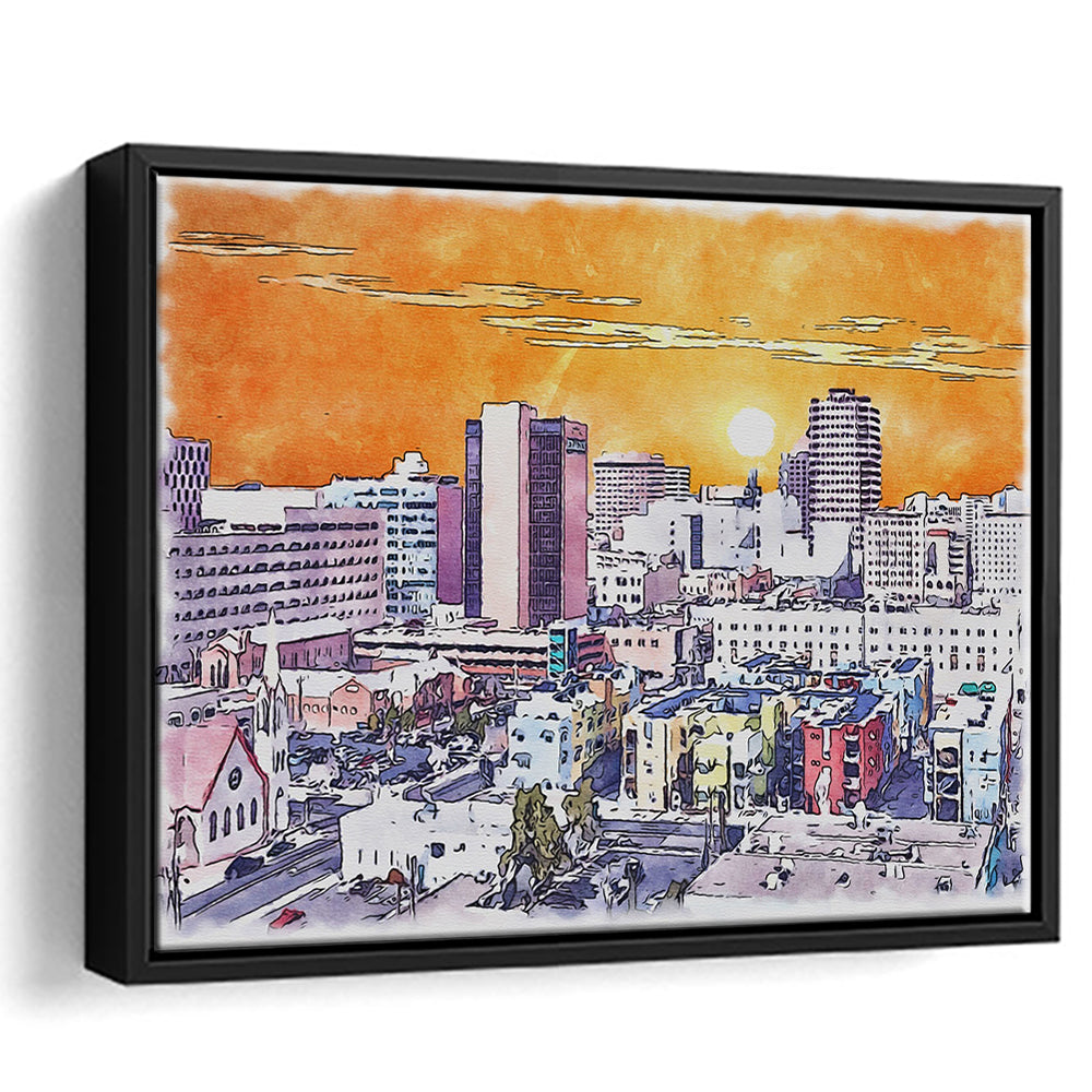 Albuquerque Watercolor, Albuquerque New Mexico, Sport Gift Art, Framed Canvas Print Wall Art