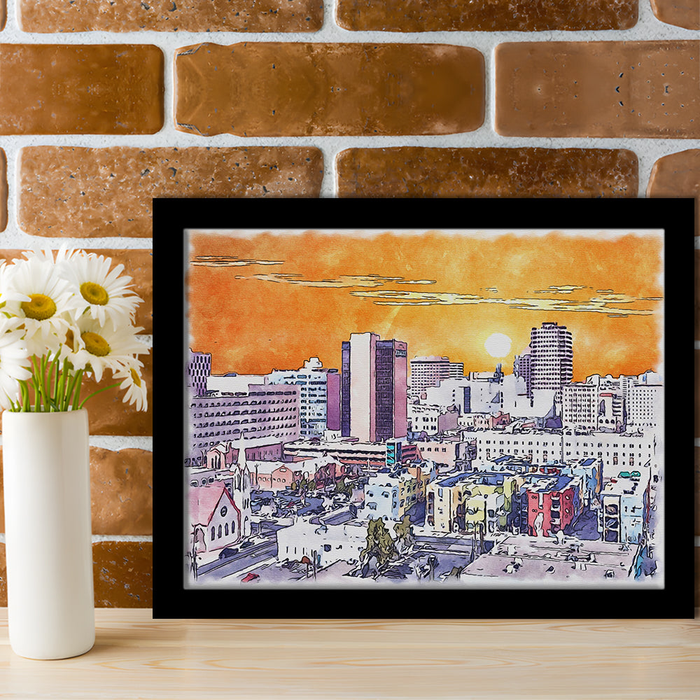 Albuquerque Watercolor, Albuquerque New Mexico, Sport Gift Art, Framed Art Print Wall Decor