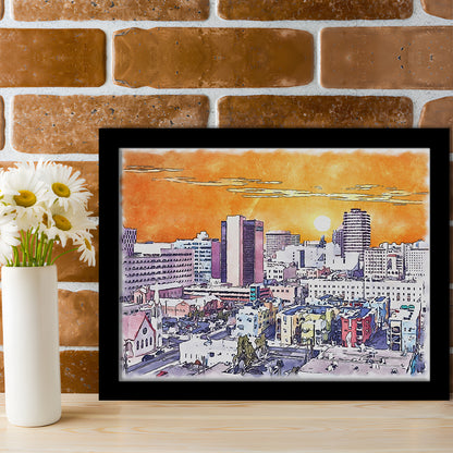 Albuquerque Watercolor, Albuquerque New Mexico, Sport Gift Art, Framed Art Print Wall Decor