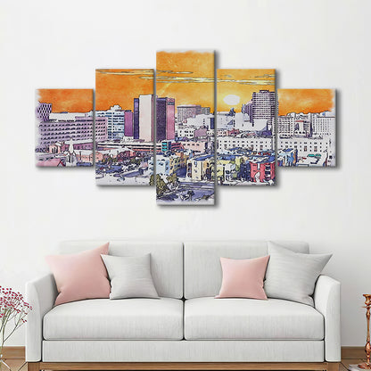 Albuquerque Watercolor, Albuquerque New Mexico, Sport Art, Mixed 5 Panel, Canvas Print Wall Art