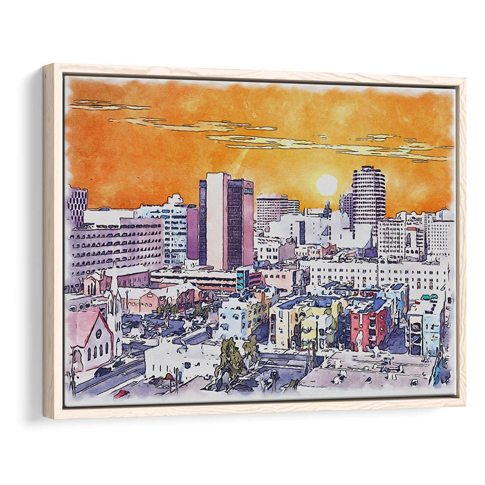 Albuquerque Watercolor, Albuquerque New Mexico, Sport Gift Art, Framed Canvas Print Wall Art