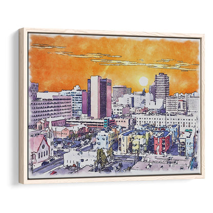 Albuquerque Watercolor, Albuquerque New Mexico, Sport Gift Art, Framed Canvas Print Wall Art