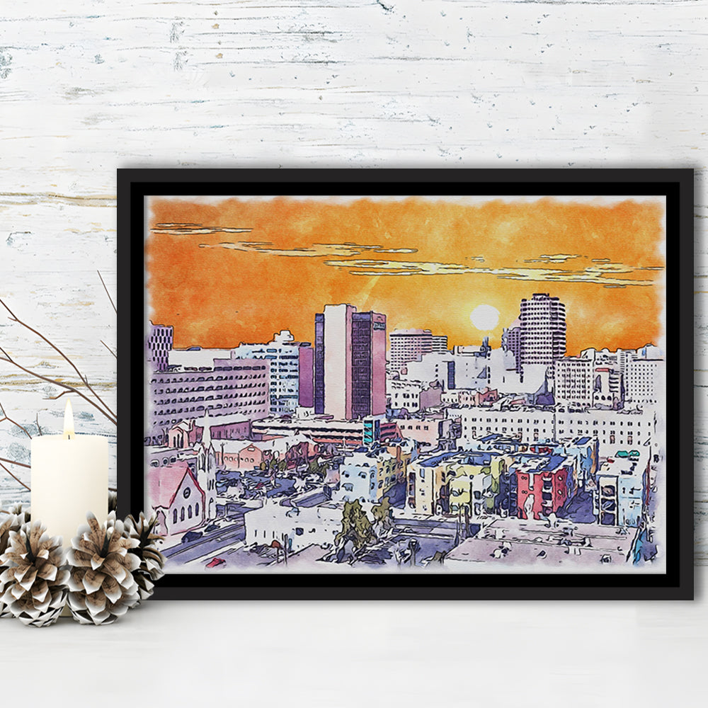 Albuquerque Watercolor, Albuquerque New Mexico, Sport Gift Art, Framed Canvas Print Wall Art