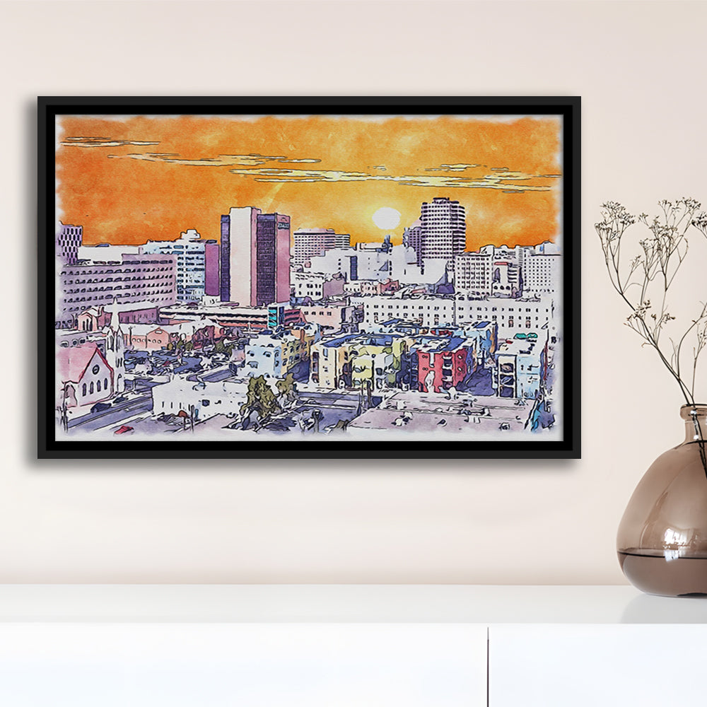 Albuquerque Watercolor, Albuquerque New Mexico, Sport Gift Art, Framed Canvas Print Wall Art