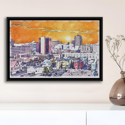 Albuquerque Watercolor, Albuquerque New Mexico, Sport Gift Art, Framed Canvas Print Wall Art