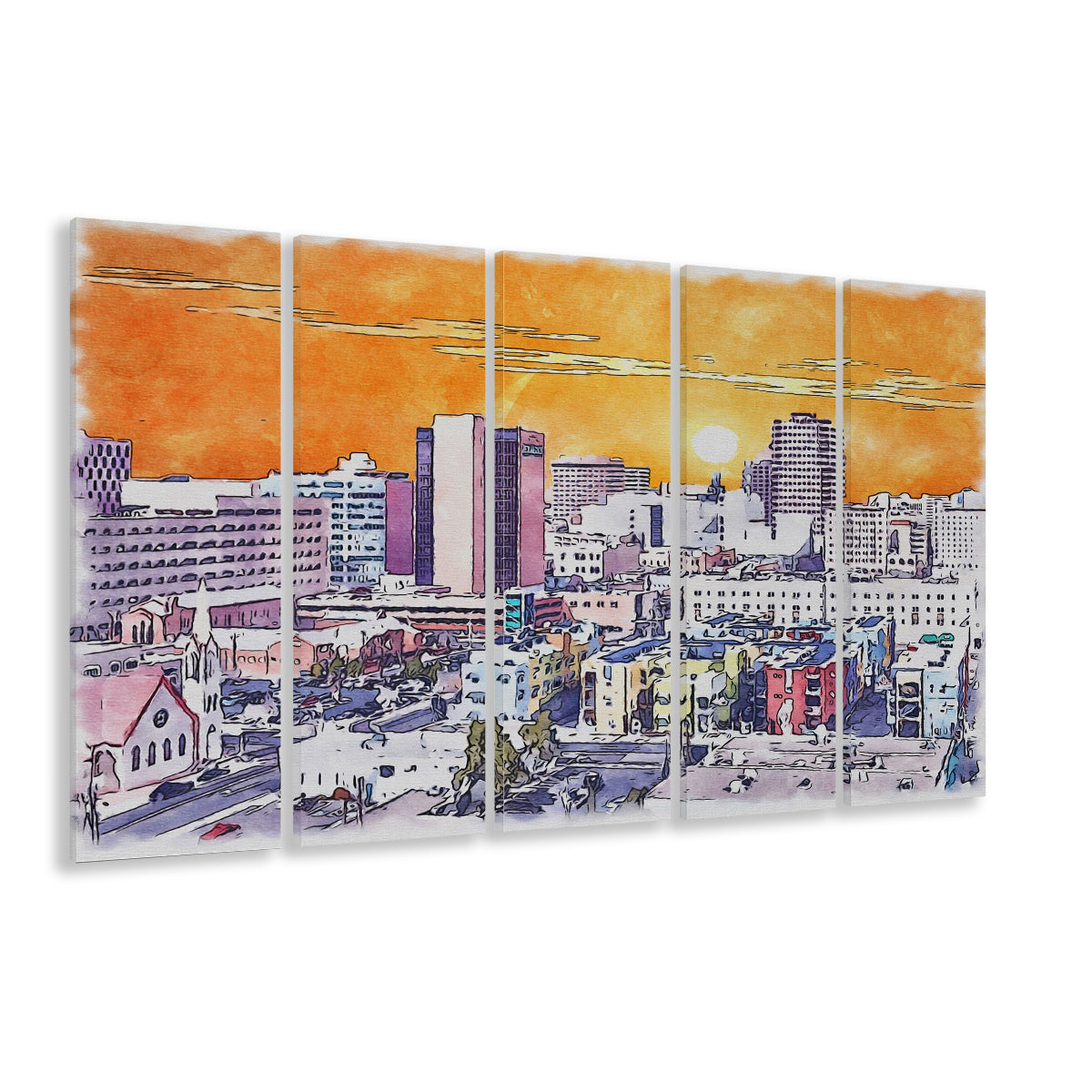 Albuquerque Watercolor, Albuquerque New Mexico, Sport Art, Extra Large Canvas Print Wall Art