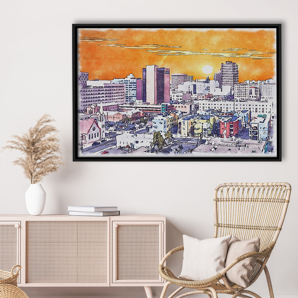 Albuquerque Watercolor, Albuquerque New Mexico, Sport Gift Art, Framed Canvas Print Wall Art
