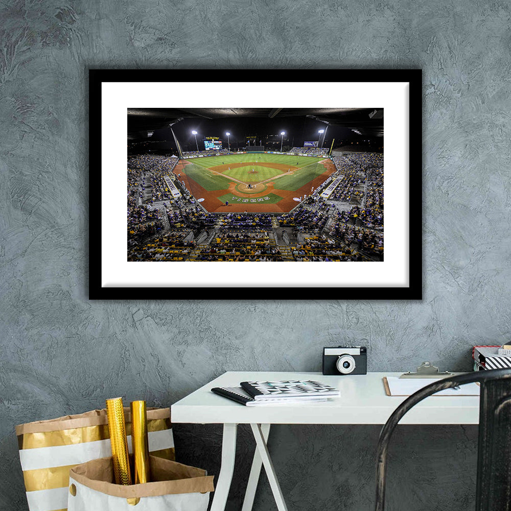 Alex Box Stadium in Louisiana, Stadium Canvas, Sport Art, Gift for him, White Border Framed Art Print Wall Decor