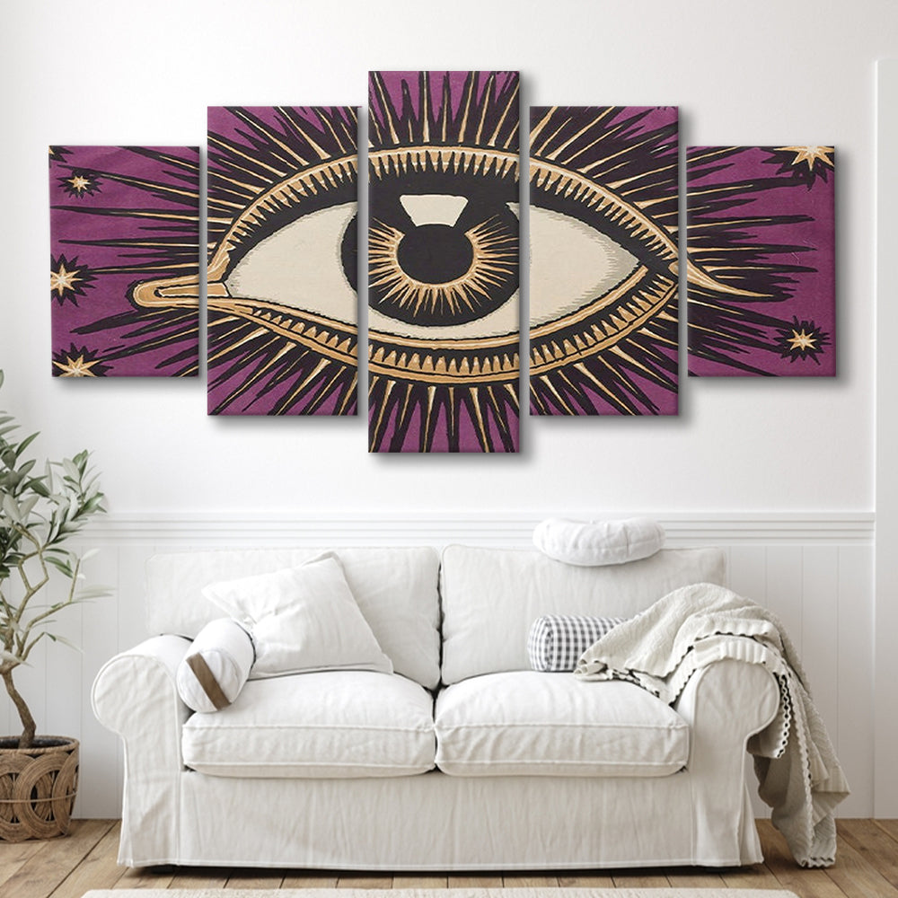 All Seeing Eye Print, Magic Print, Purple Art, Gallery Wall Print, Mixed Panels Canvas Print Wall Art