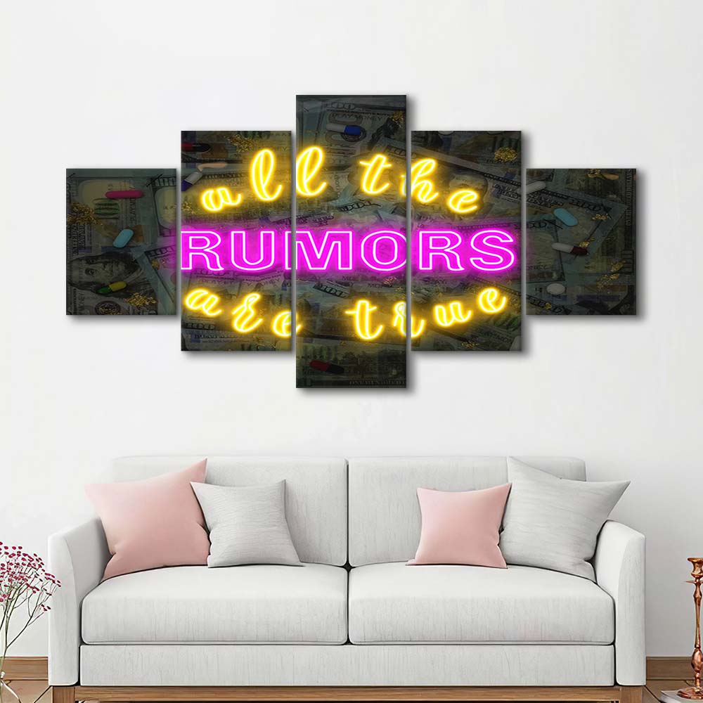 All The Rumors Are True Art Print, 5 Panel Mixed Canvas Print Wall Art, Home Decor, Neon Canvas