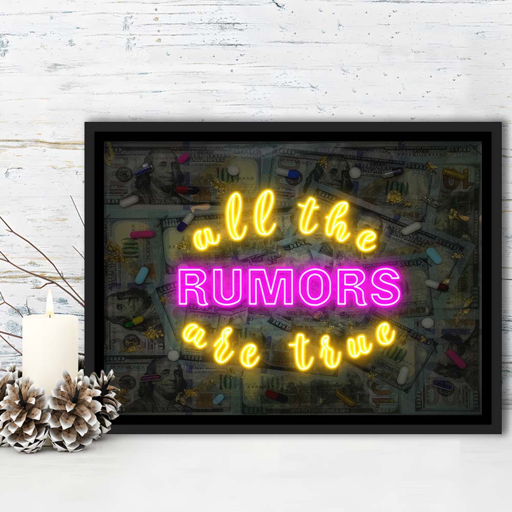 All The Rumors Are True Art Print, Framed Canvas Print Wall Art Decor, Floating Frame, Neon Effect Art