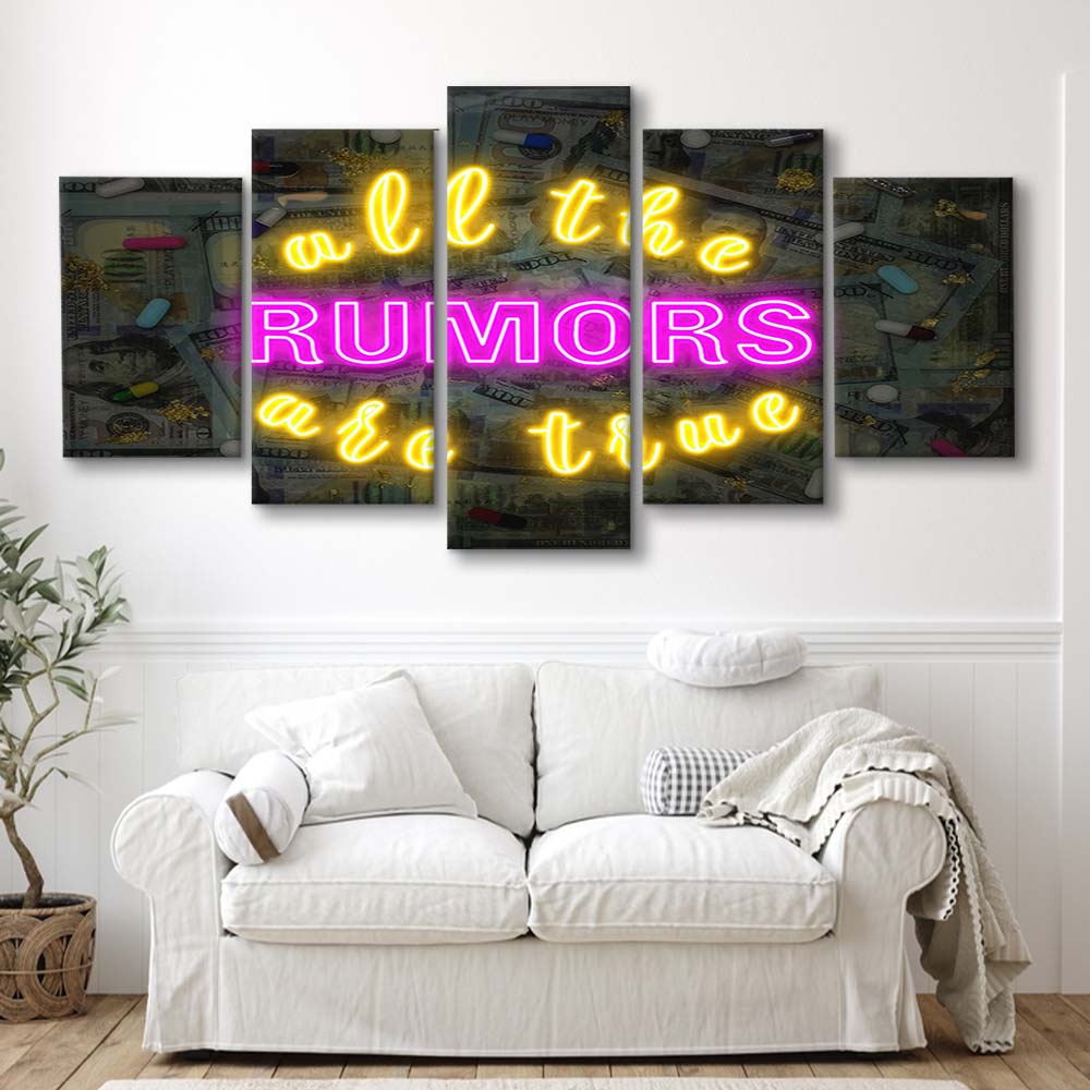 All The Rumors Are True Art Print, 5 Panel Mixed Canvas Print Wall Art, Home Decor, Neon Canvas