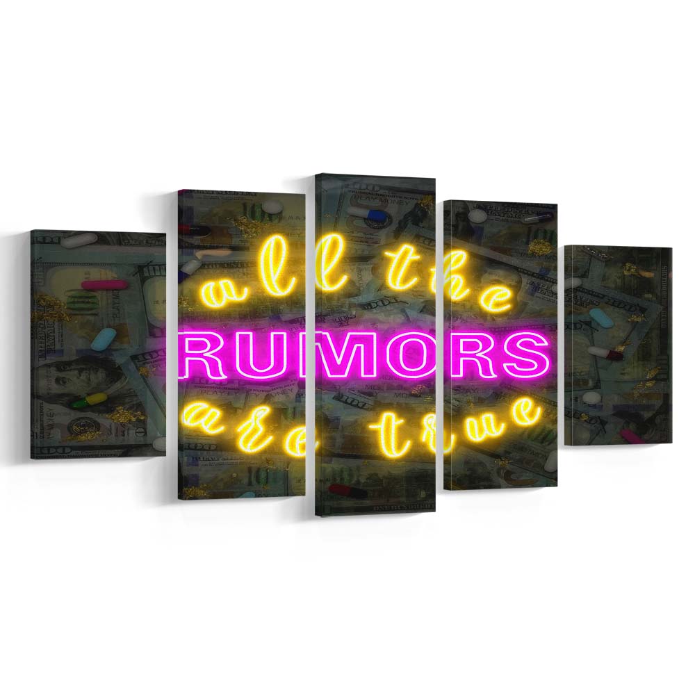 All The Rumors Are True Art Print, 5 Panel Mixed Canvas Print Wall Art, Home Decor, Neon Canvas
