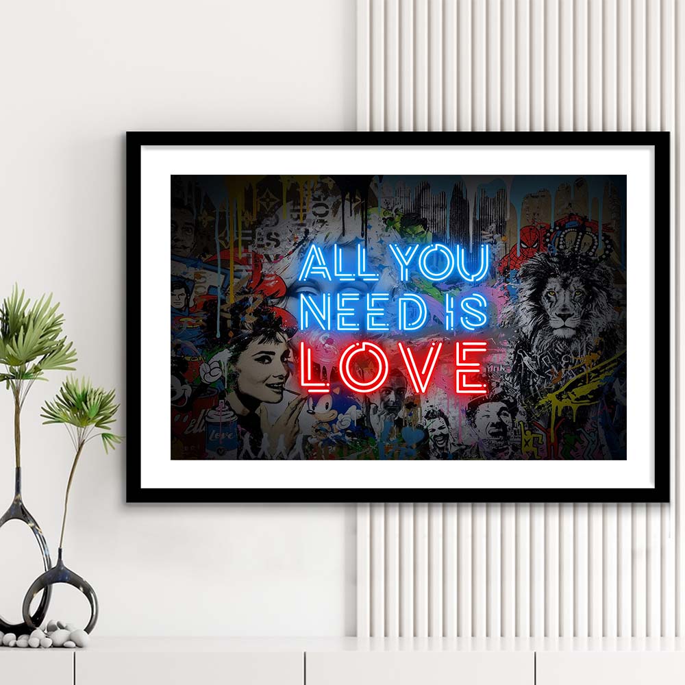 All You Need Is Love Art Print, Framed Art Print Wall Decor, White Border, Framed Picture