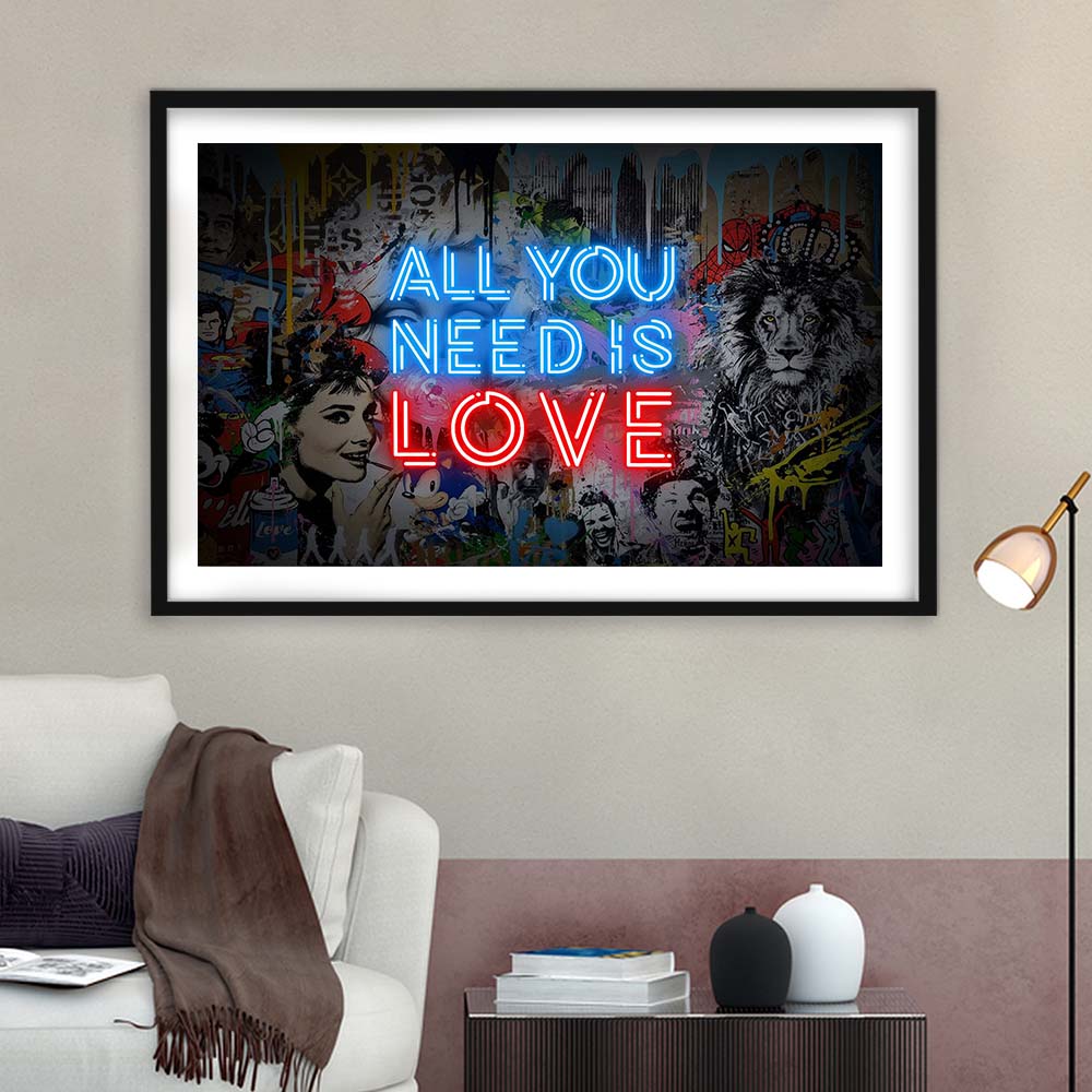 All You Need Is Love Art Print, Framed Art Print Wall Decor, White Border, Framed Picture