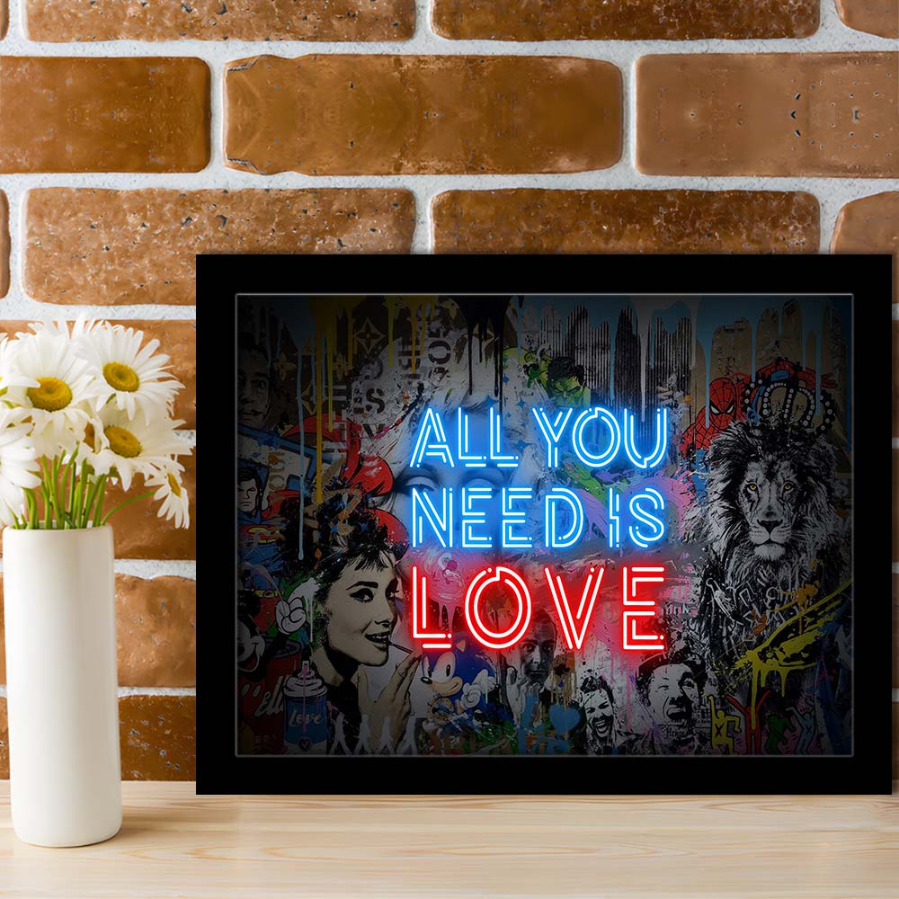 All You Need Is Love Art Print, Framed Art Print Wall Decor, Neon Art Print, Picture Framed
