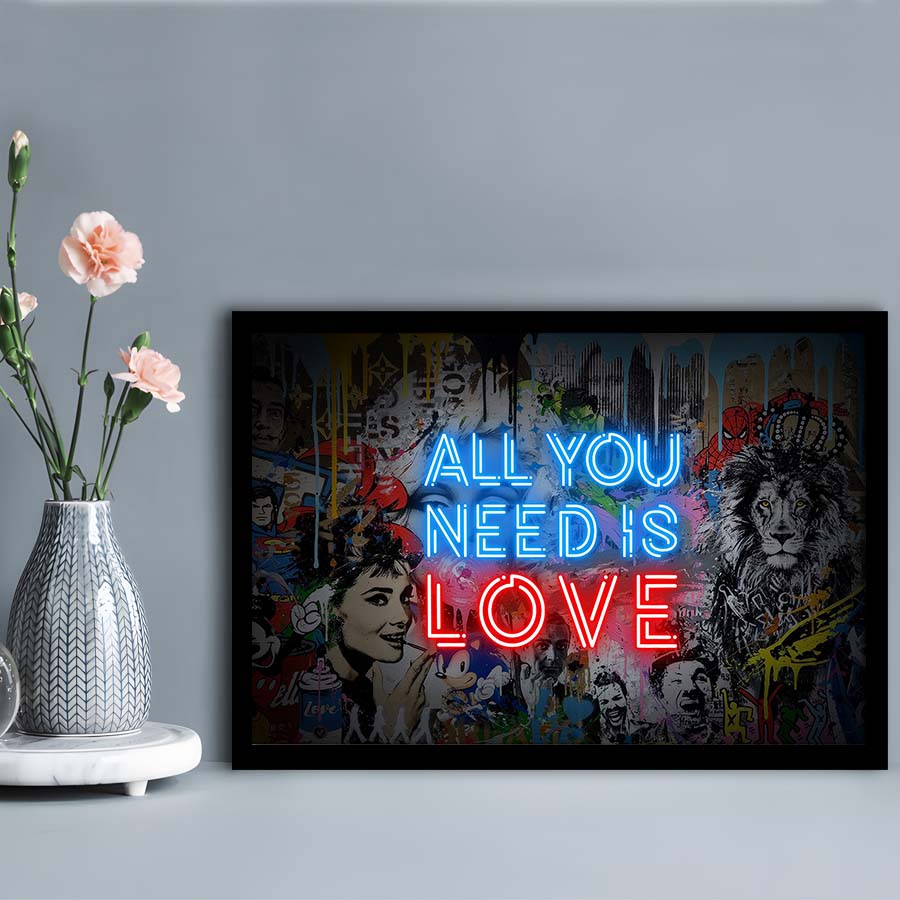 All You Need Is Love Art Print, Framed Art Print Wall Decor, Neon Art Print, Picture Framed