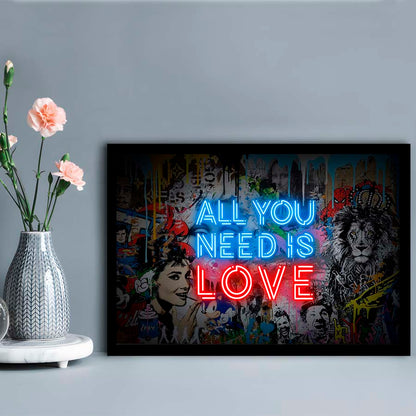 All You Need Is Love Art Print, Framed Art Print Wall Decor, Neon Art Print, Picture Framed