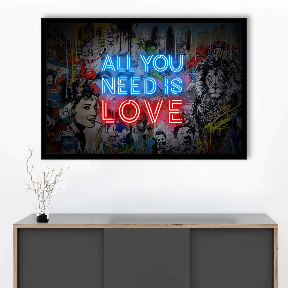 All You Need Is Love Art Print, Framed Art Print Wall Decor, Neon Art Print, Picture Framed