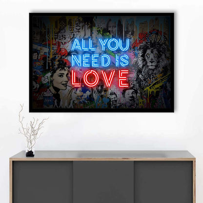 All You Need Is Love Art Print, Framed Art Print Wall Decor, Neon Art Print, Picture Framed