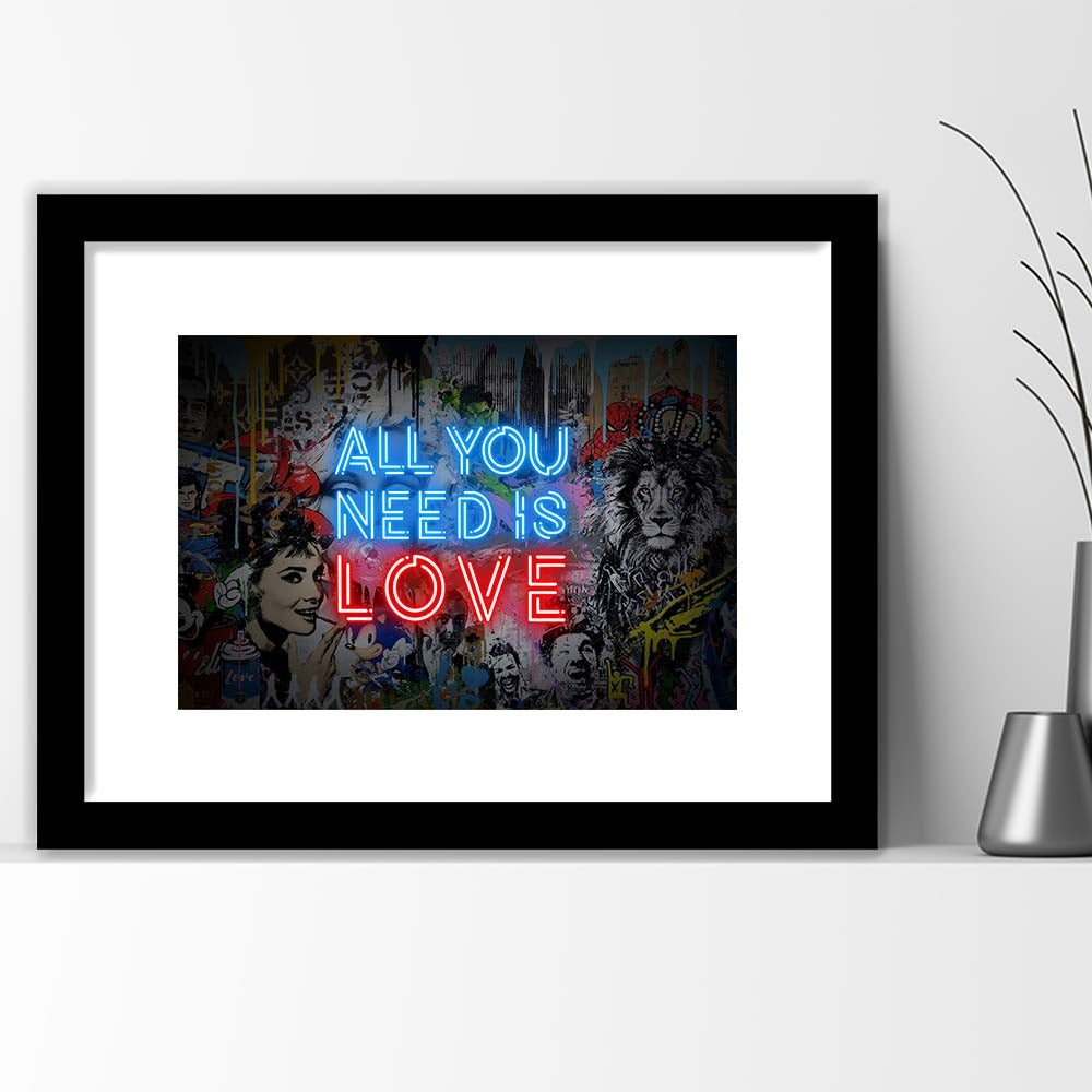 All You Need Is Love Art Print, Framed Art Print Wall Decor, White Border, Framed Picture