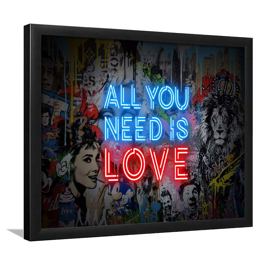 All You Need Is Love Art Print, Framed Art Print Wall Decor, Neon Art Print, Picture Framed