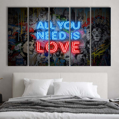 All You Need Is Love Art Print, Extra Large 5 Panels Multi Canvas Print Wall Art, Home Decor
