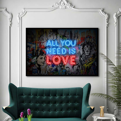 All You Need Is Love Art Print, Framed Art Print Wall Decor, Neon Art Print, Picture Framed