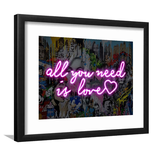 All You Need Is Love Graffiti Art Print, Framed Art Print Wall Decor, White Border, Framed Picture