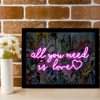All You Need Is Love Graffiti Art Print, Framed Art Print Wall Decor, Neon Art Print, Picture Framed