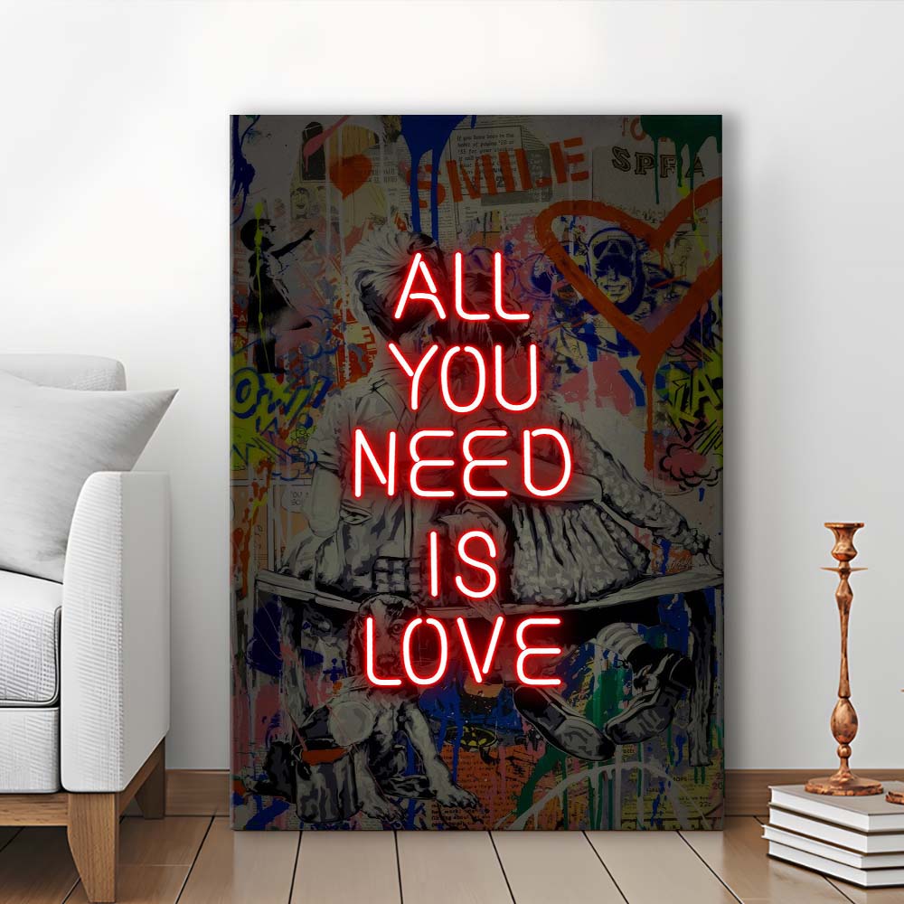 All You Need Is Love Neon Sign Effects, Canvas Print, Luxury Wall Art Decor, Modern Art