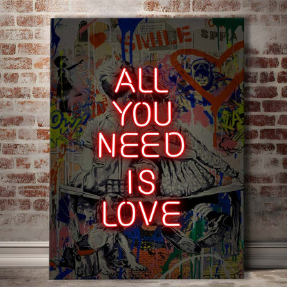 All You Need Is Love Neon Sign Effects, Canvas Print, Luxury Wall Art Decor, Modern Art