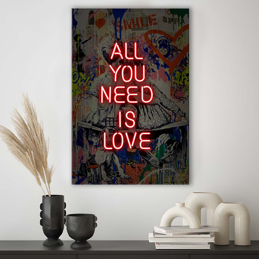 All You Need Is Love Neon Sign Effects, Canvas Print, Luxury Wall Art Decor, Modern Art
