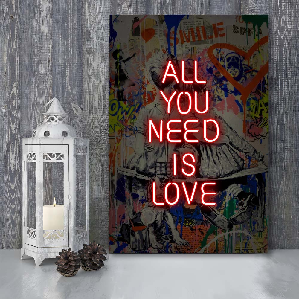 All You Need Is Love Neon Sign Effects, Canvas Print, Luxury Wall Art Decor, Modern Art